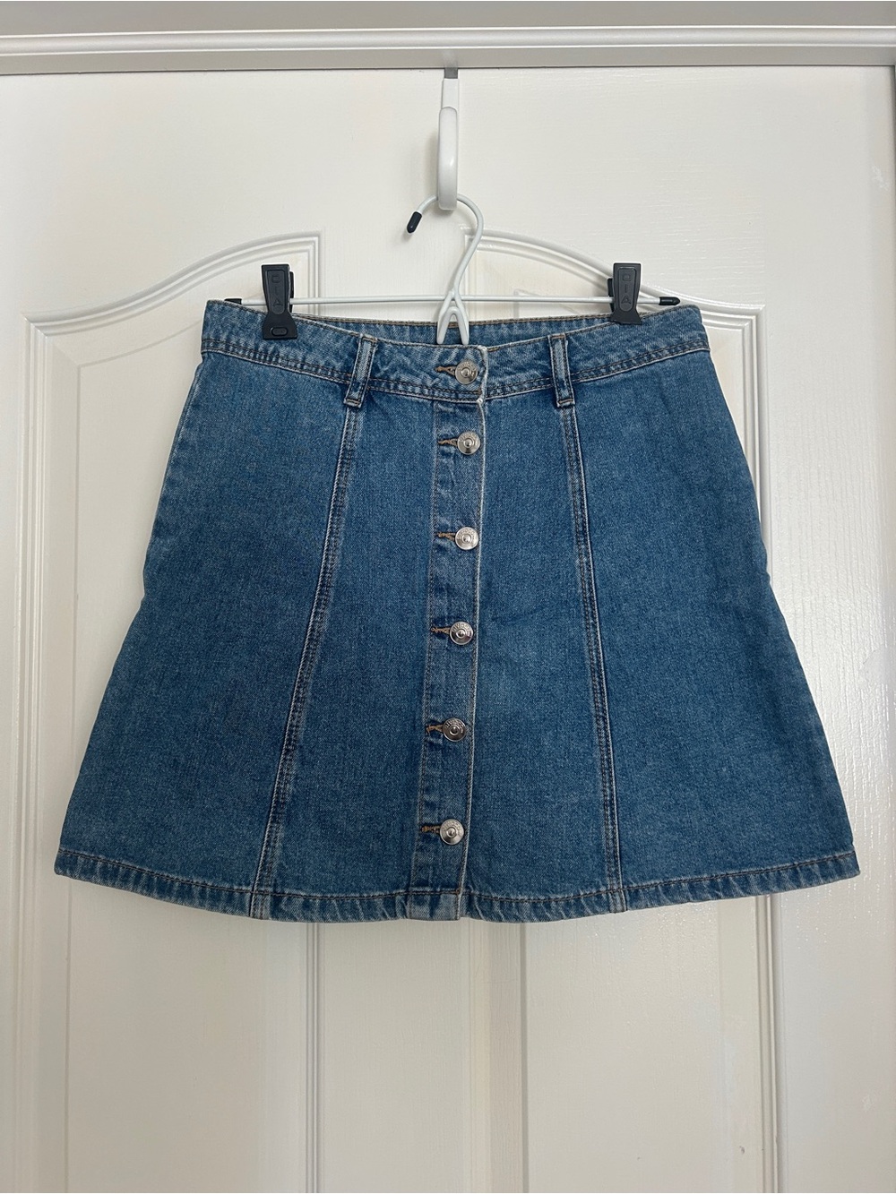 Classic Button-Front Denim Skirt - Blue